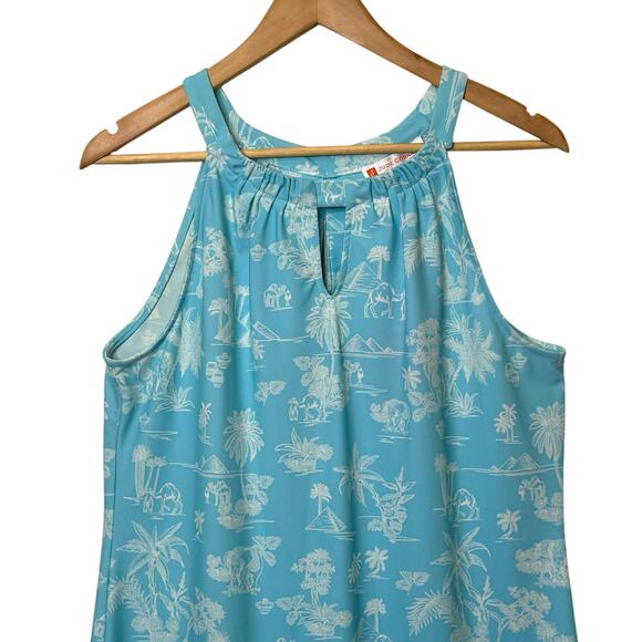 Jude Connally Size Large Summer Toile Light Blue Lisa Dress Palm Tree Beach Vibe - Picture 3 of 9